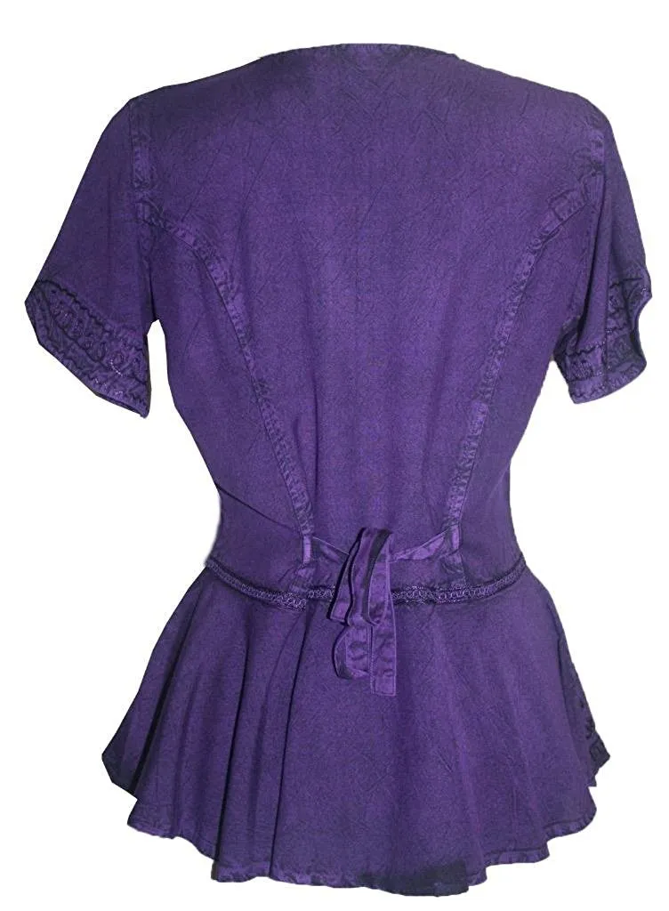 132 B Scooped Neck Embroidered Floral Medieval Renaissance Top Blouse