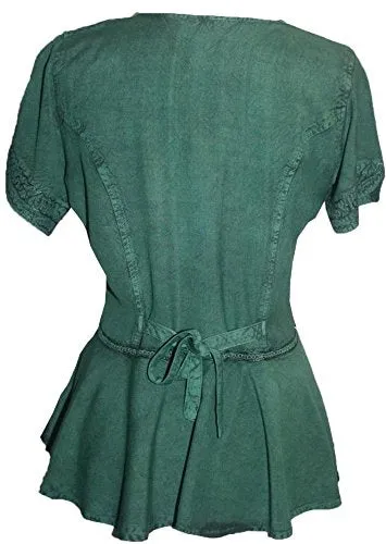 132 B Scooped Neck Embroidered Floral Medieval Renaissance Top Blouse
