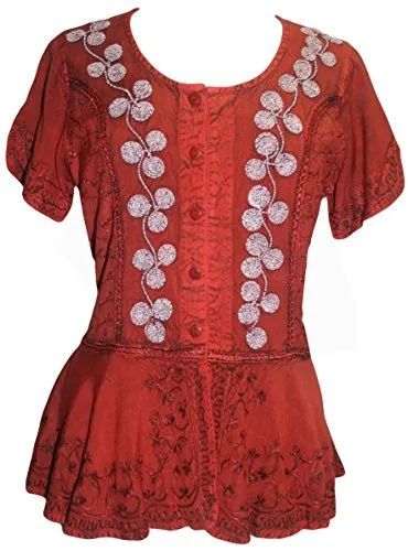 132 B Scooped Neck Embroidered Floral Medieval Renaissance Top Blouse