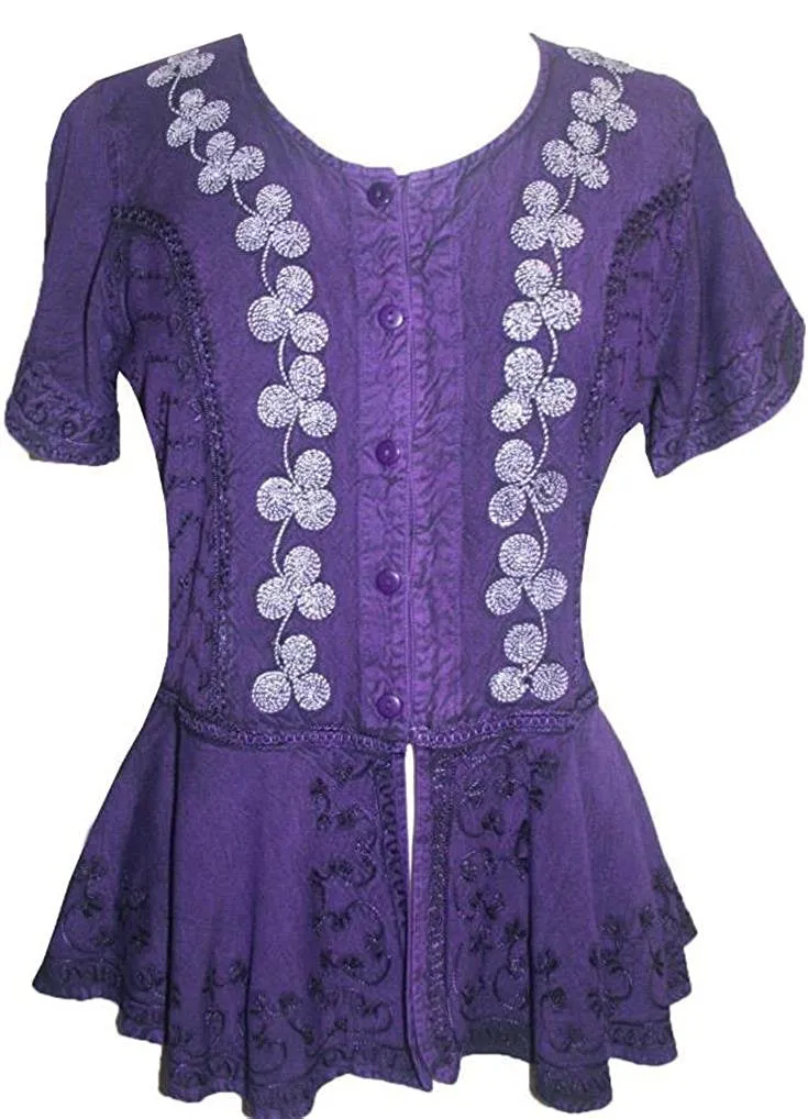 132 B Scooped Neck Embroidered Floral Medieval Renaissance Top Blouse