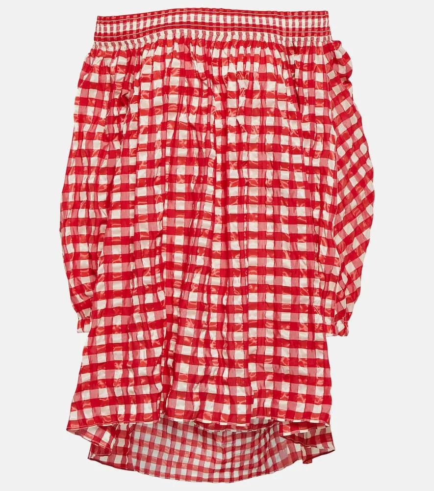 Alaia Gingham off-shoulder minidress