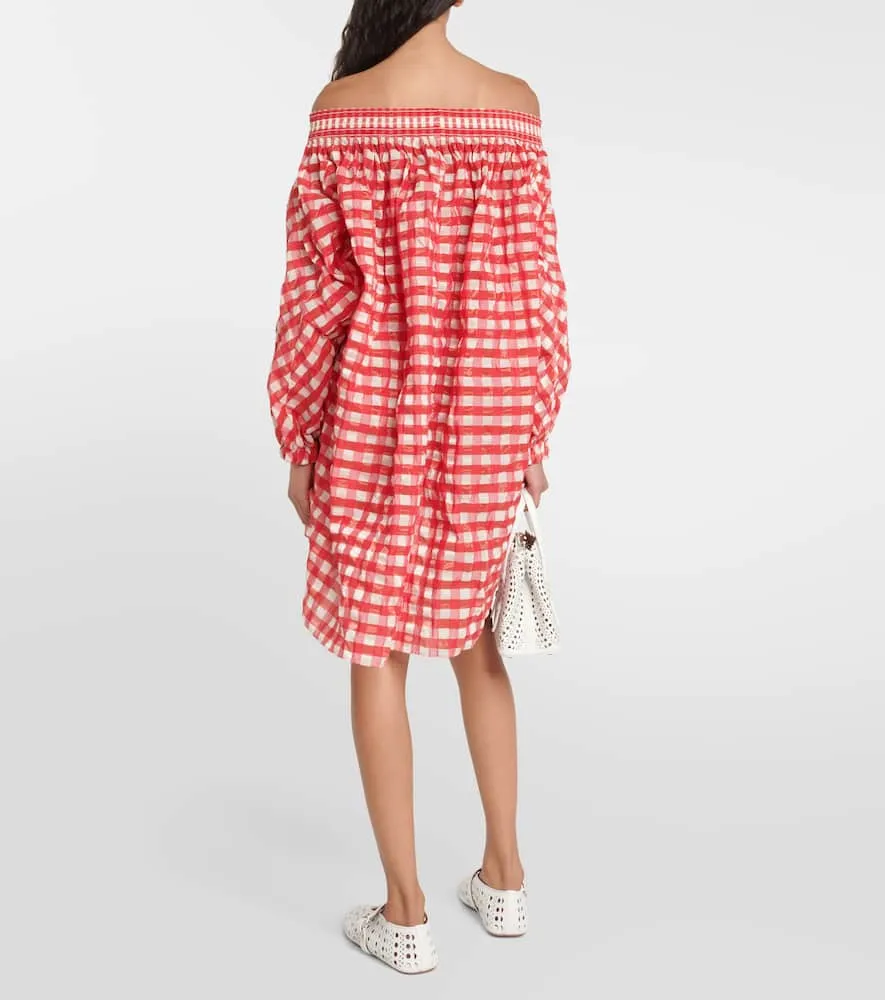 Alaia Gingham off-shoulder minidress