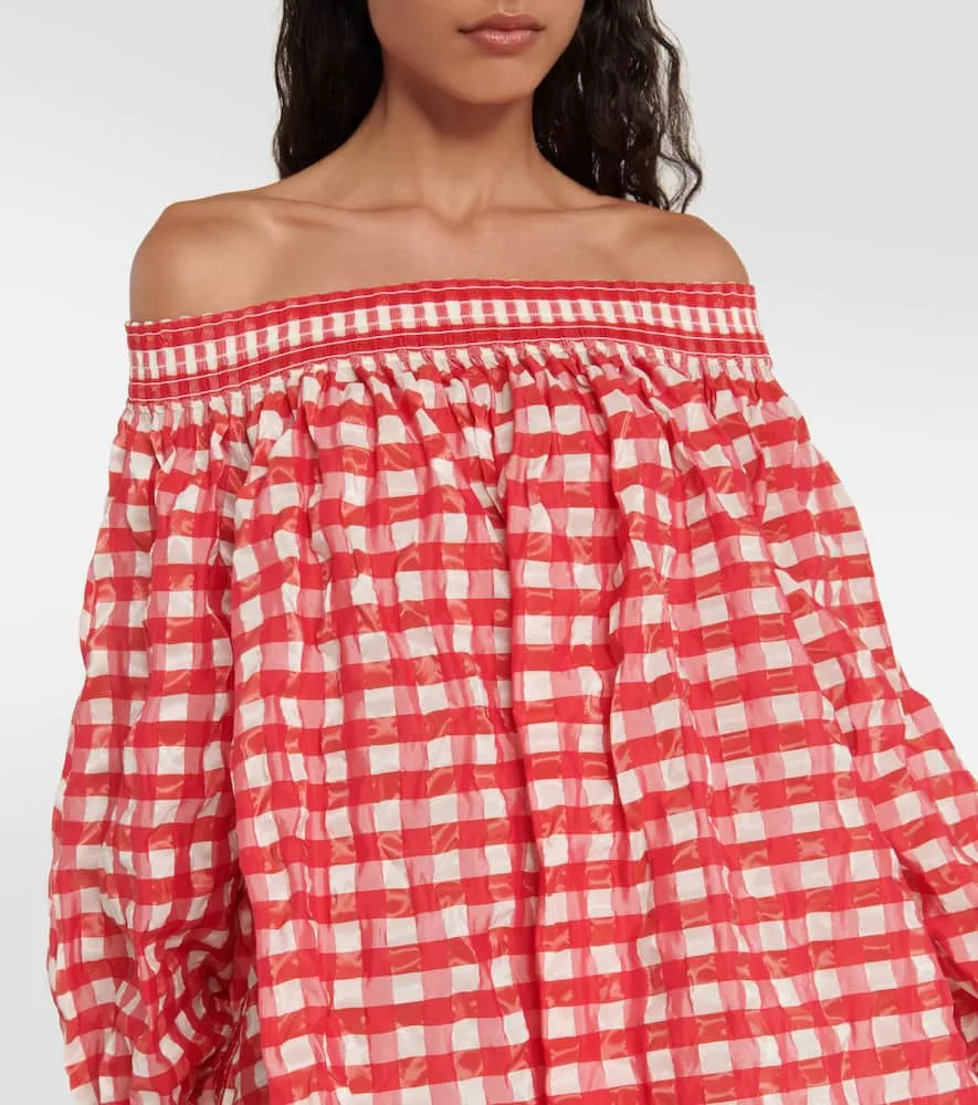 Alaia Gingham off-shoulder minidress