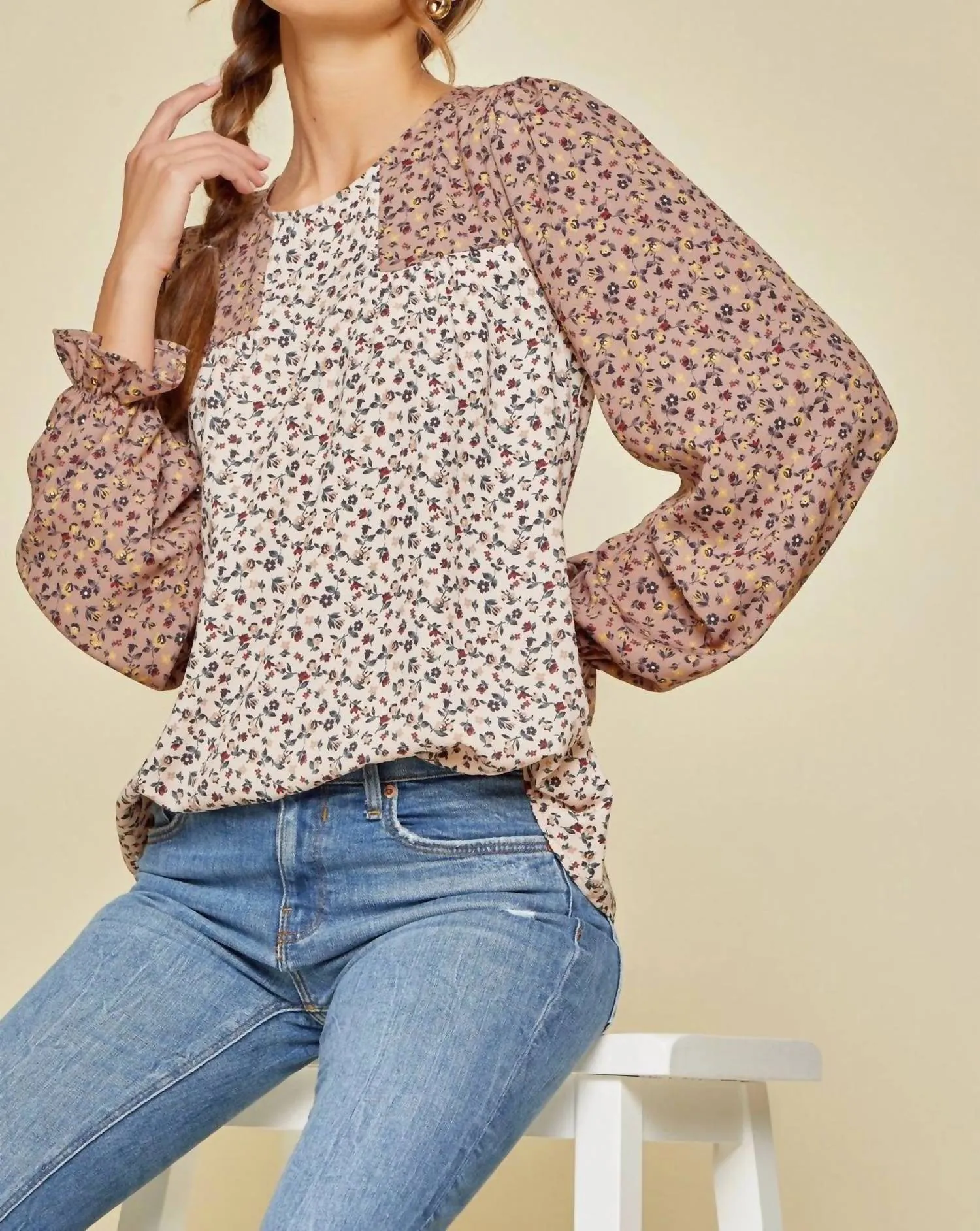 Andree By Unit - Two-Tone Floral Blouse