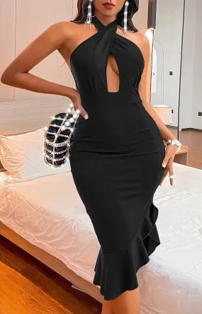 Black Halter Cross Neck Sexy Homecoming Dresses, LTP2987