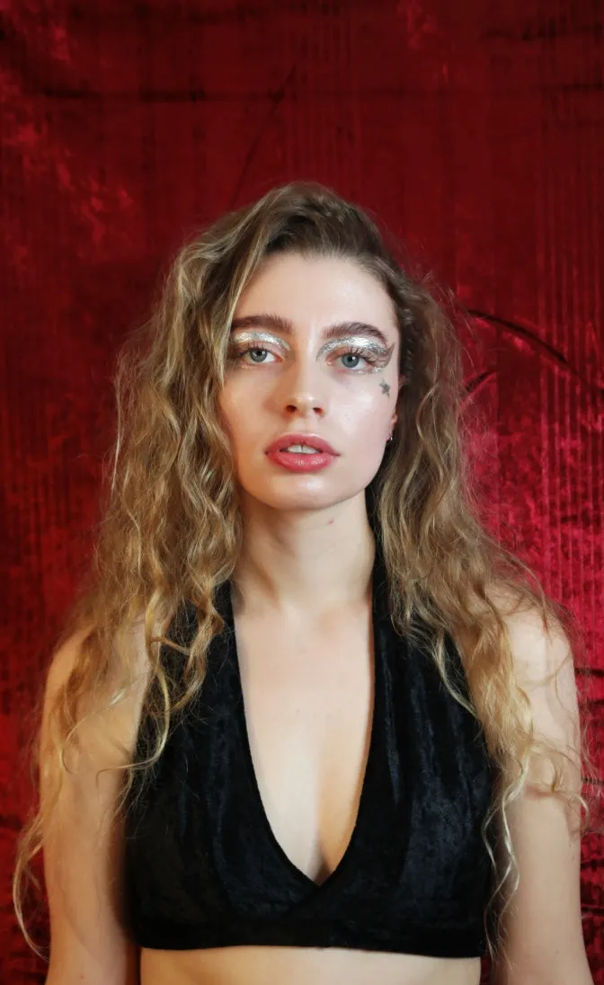 Black velvet tie top