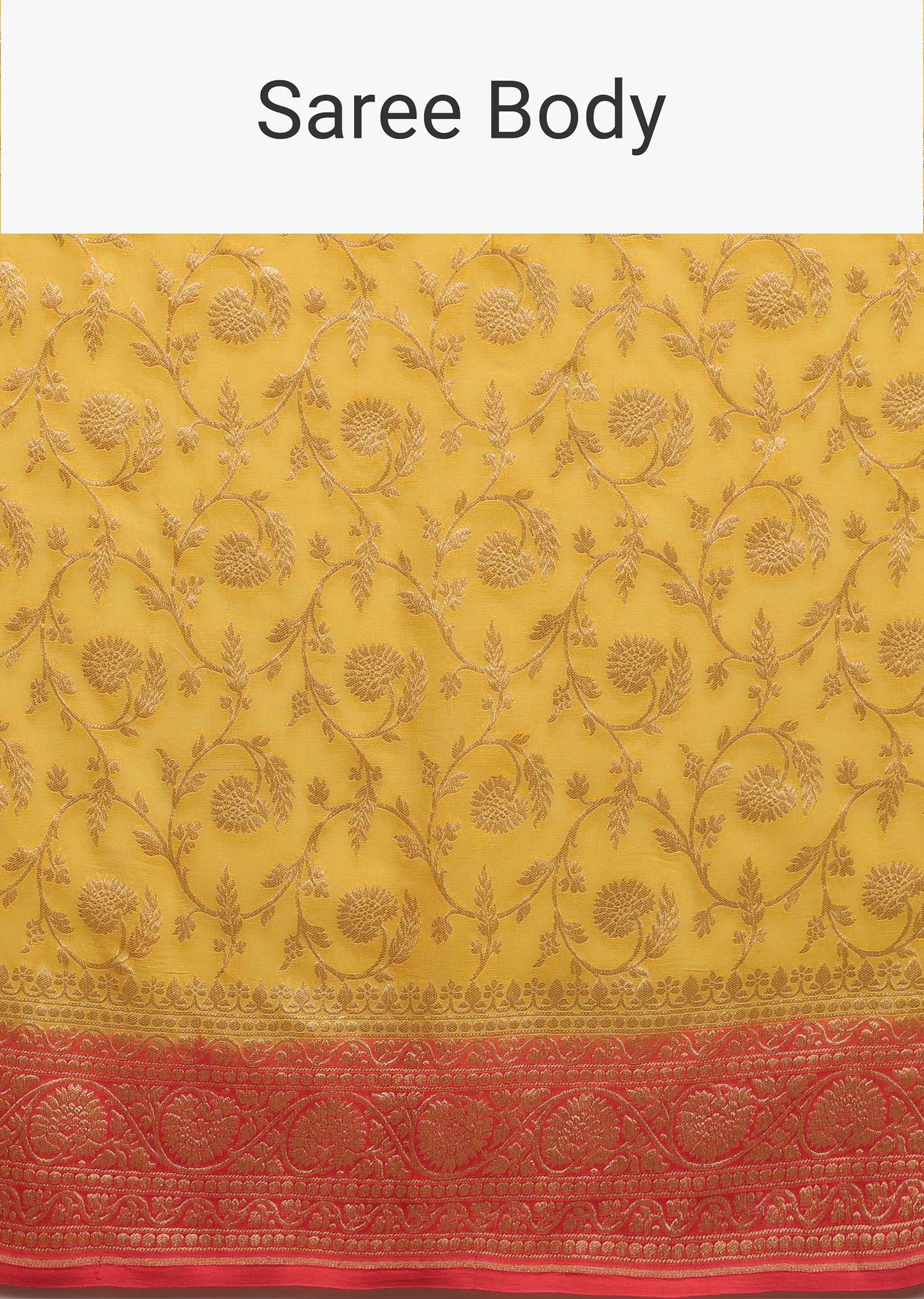 Canary Yellow Traditional Georgette Saree With Orange Brocade Border And Jaal Work