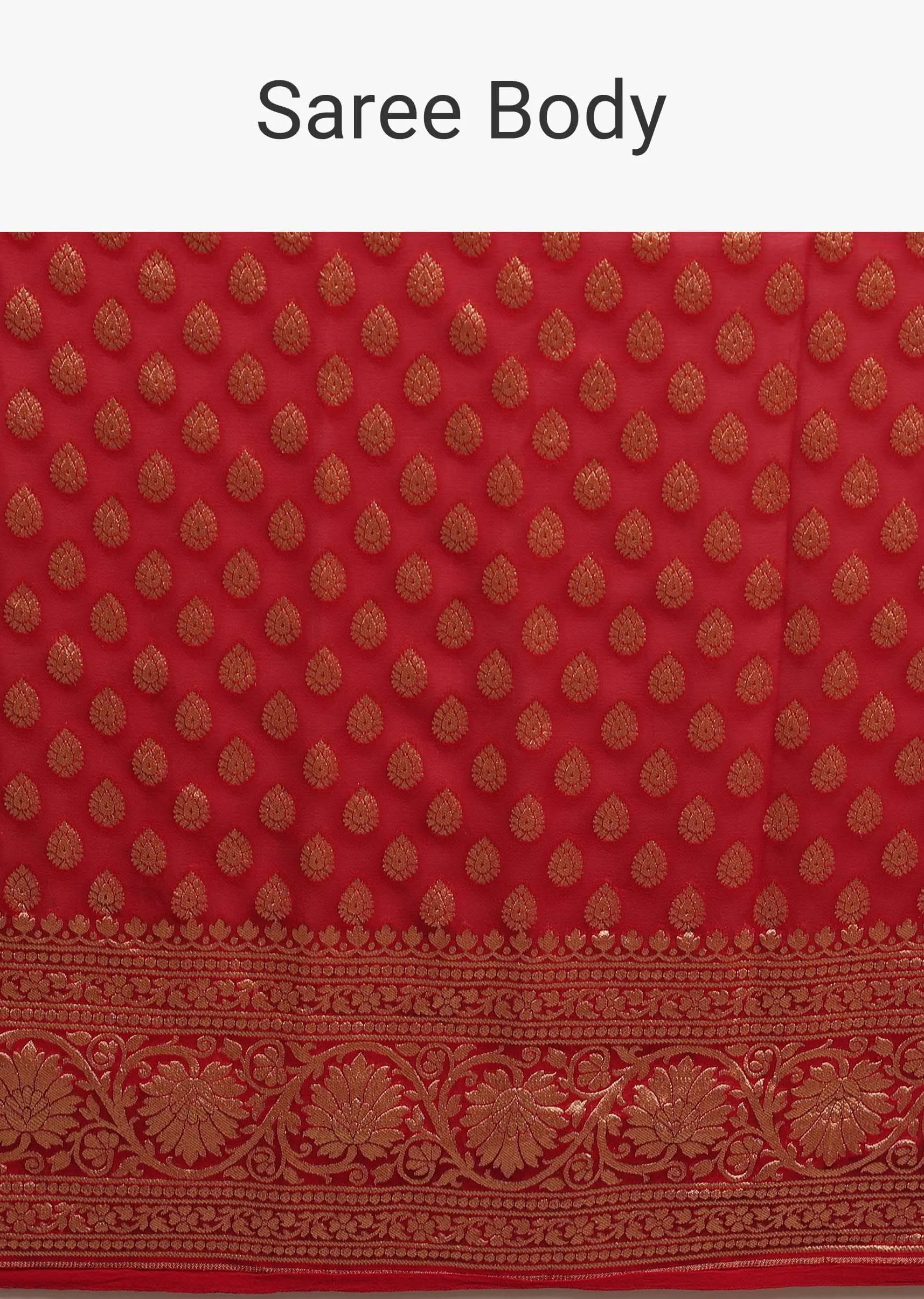 Cherry Red Traditional Style Saree In Georgette With Woven Jaal Work