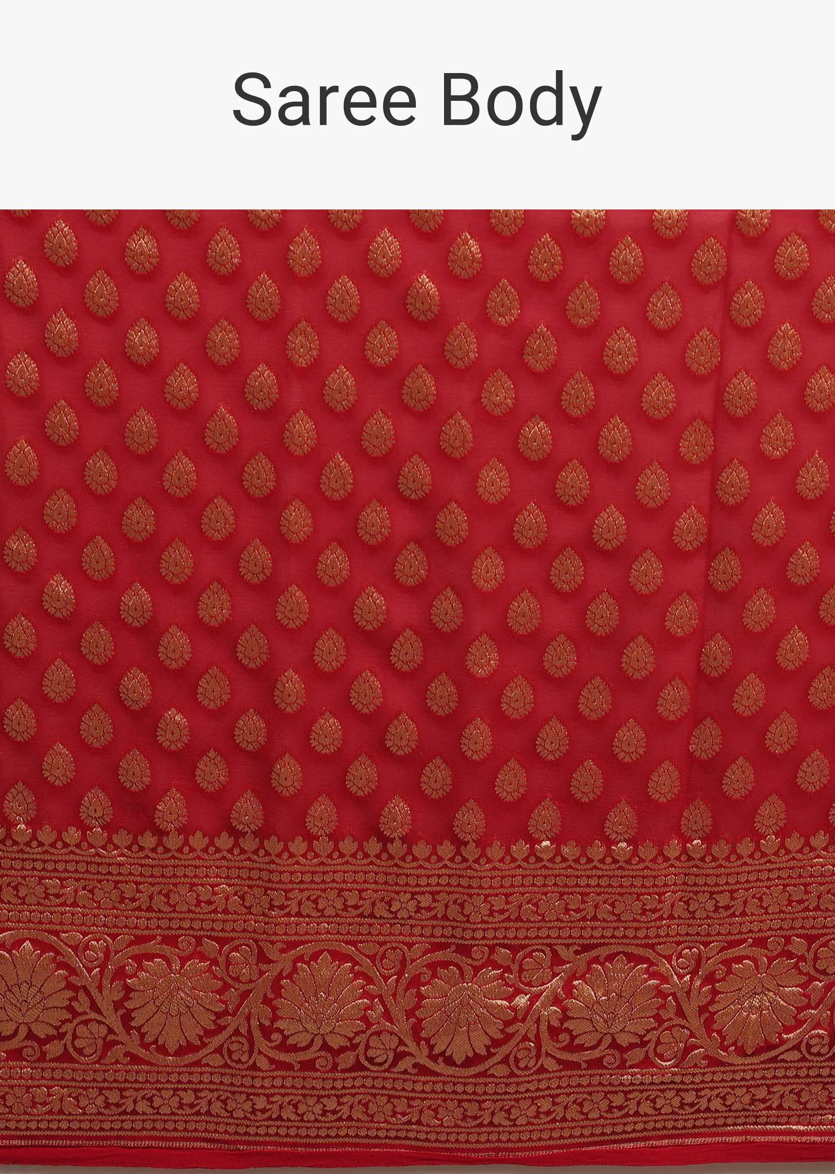 Cherry Red Traditional Style Saree In Georgette With Woven Jaal Work