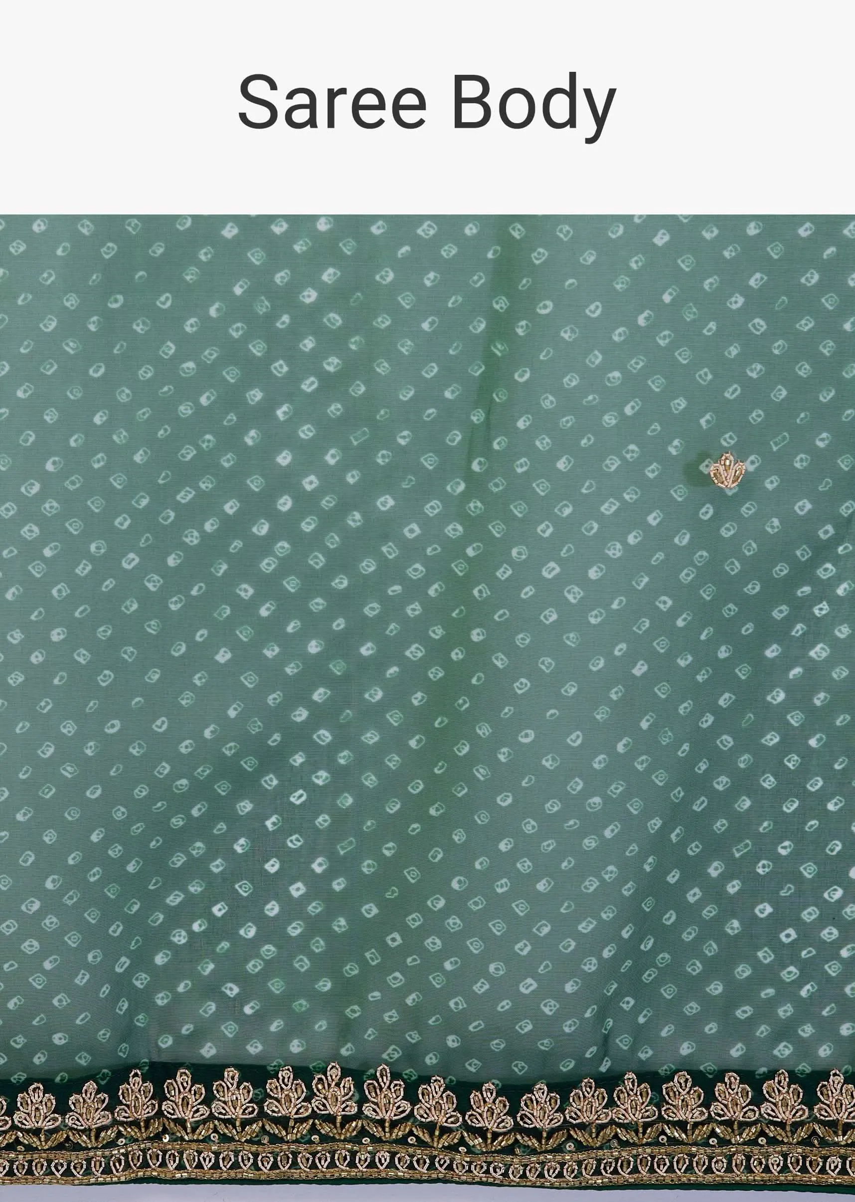 Deep Green Saree In Organza With Bandhani Print And Embroidery