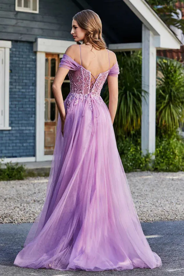 Elegant Evening Dress Lace Up Back Off Shoulder Tulle Dress Prom Dresses