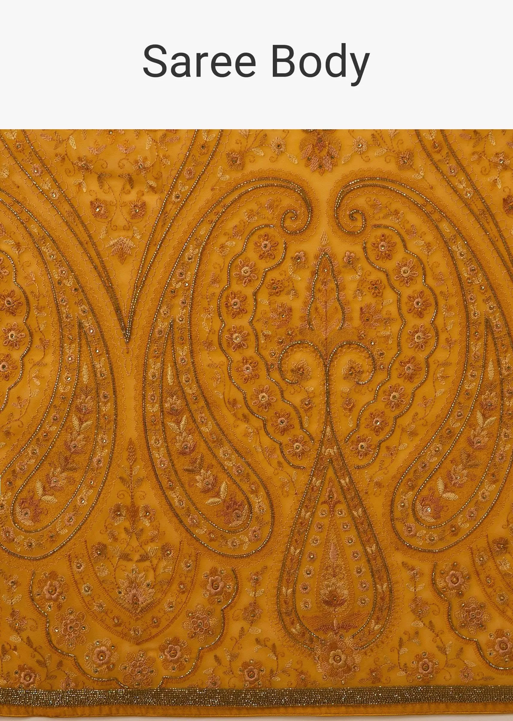 Festive Ocher Yellow Saree Kashmiri Embroidered In Georgette