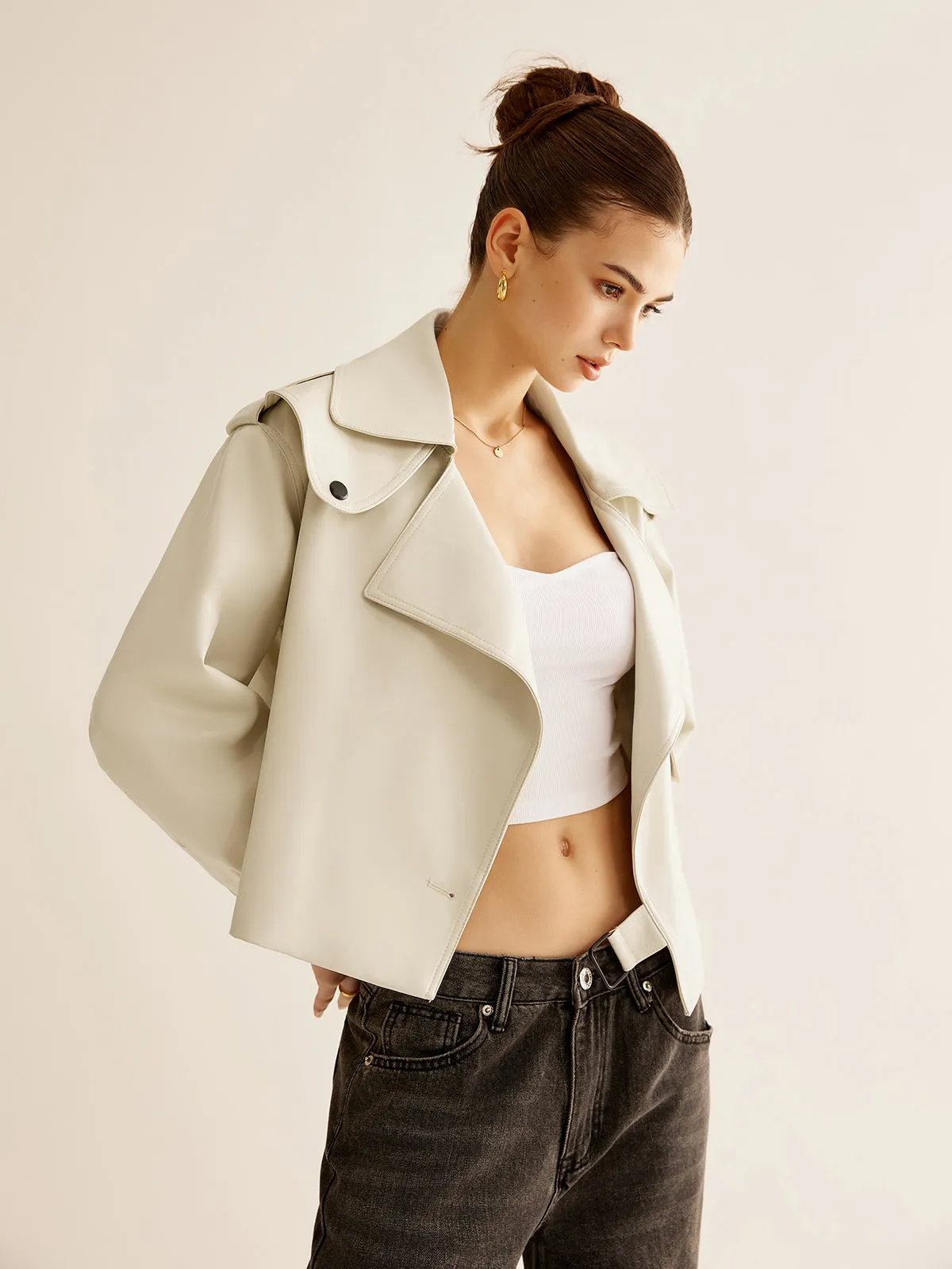 Flap-Pocket Faux Leather Jacket