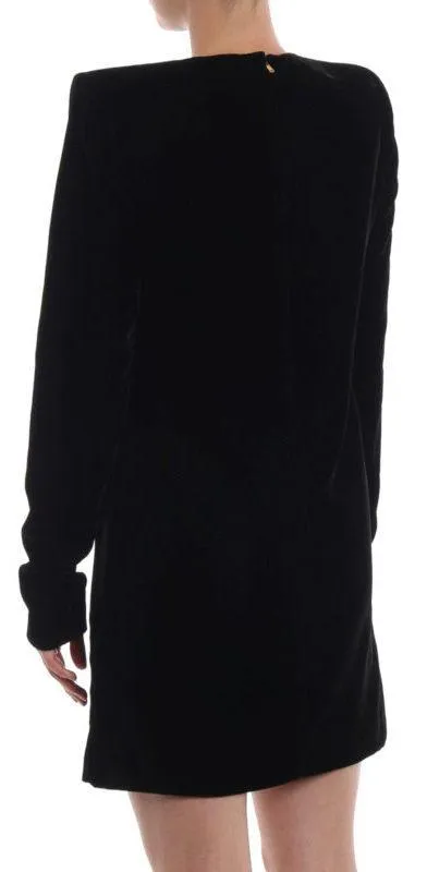Lace Jabot Embellished Velvet Short Tunic Dress