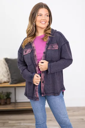 Navy Acid Wash Knit Shacket